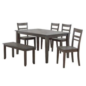 Shades of Gray Dining Set w/ Bench – Antique Gray (6 Piece)