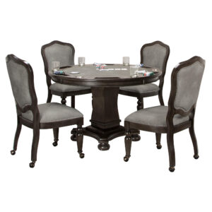 Vegas Dining and Poker Table Set – Gray Wood (5 Piece)