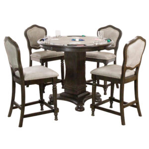 Vegas Dining, Chess and Poker Table Set 42″ – Distressed Gray Wood (5 Piece)
